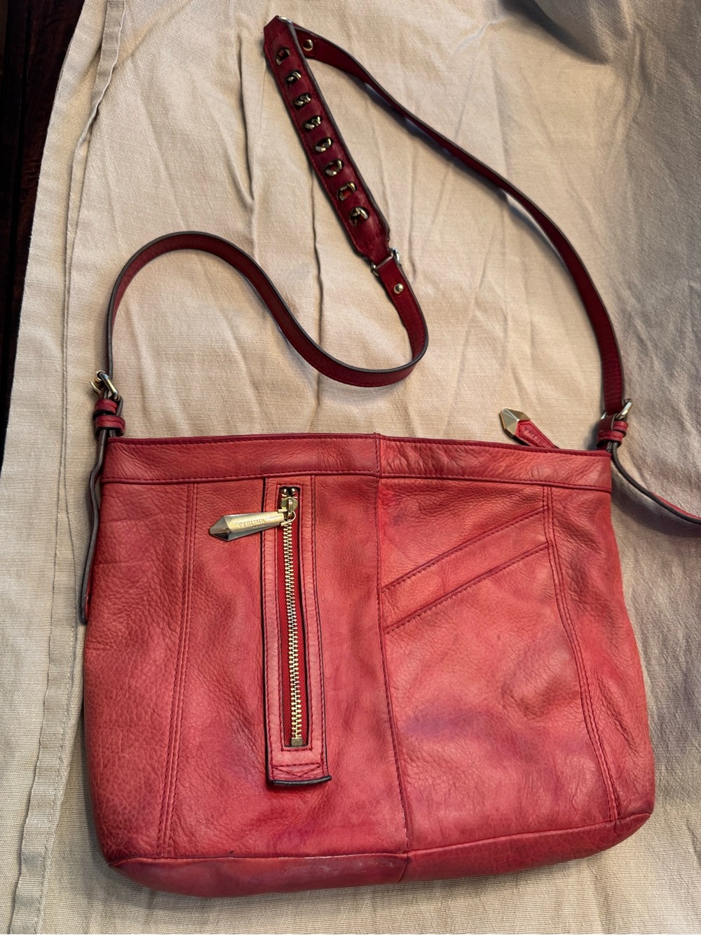 Perlina Red Leather Crossbody Bag with Gold Hardware
